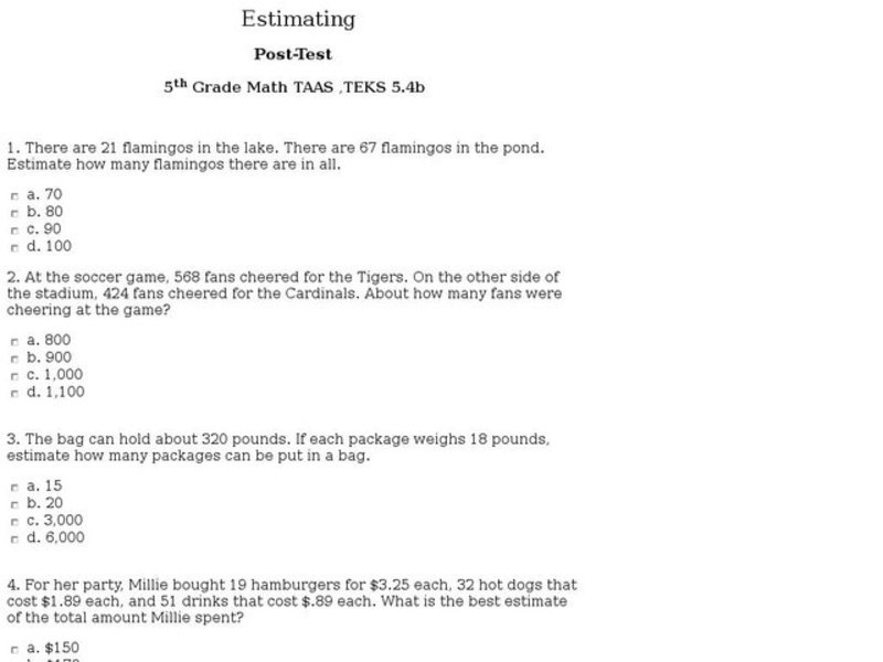 Estimating: Post Test Interactive