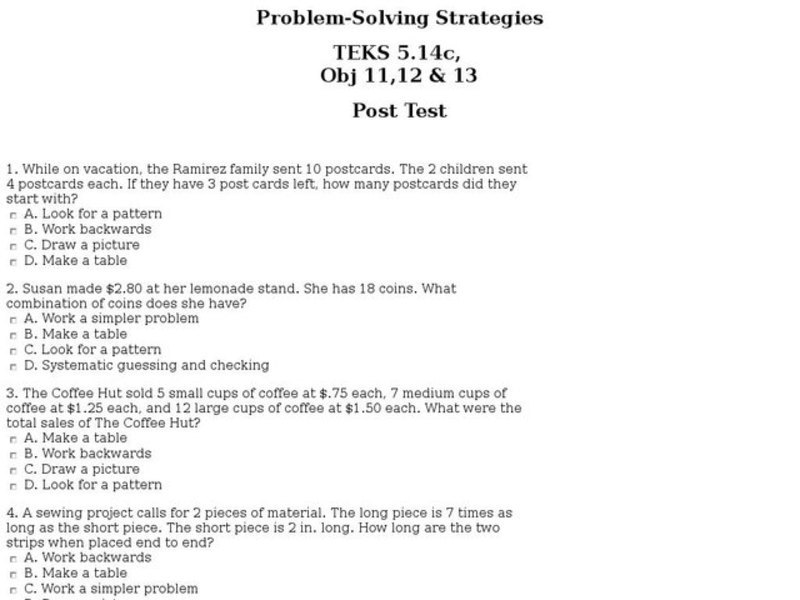 Problem Solving Strategies Post Test Interactive