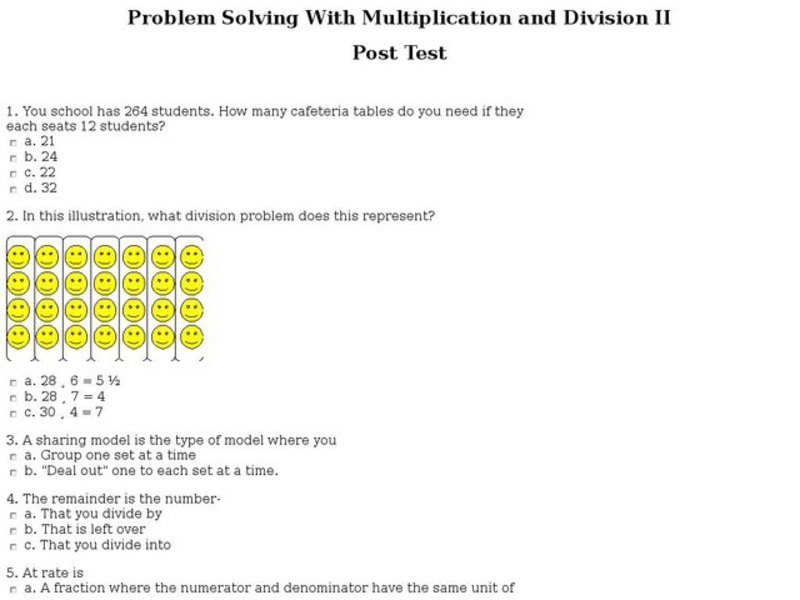 Problem Solving with Multiplication and Division II: Post Test Interactive