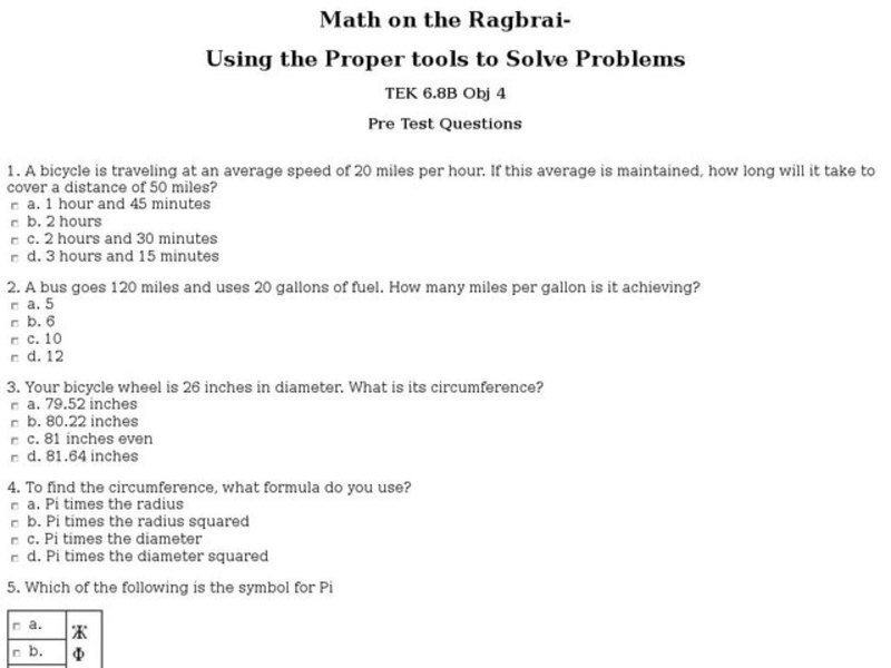 Math on the Ragbrai-Using the Proper Tools to Solve Problems Interactive