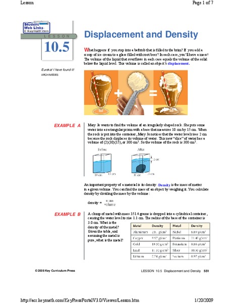Displacement and Density Lesson Plan