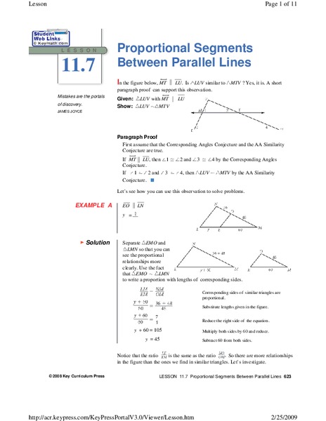 Proportional Segments Between Parallel Lines Lesson Plan
