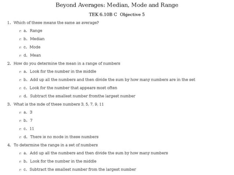 Beyond Averages: Median, Mode and Range Interactive