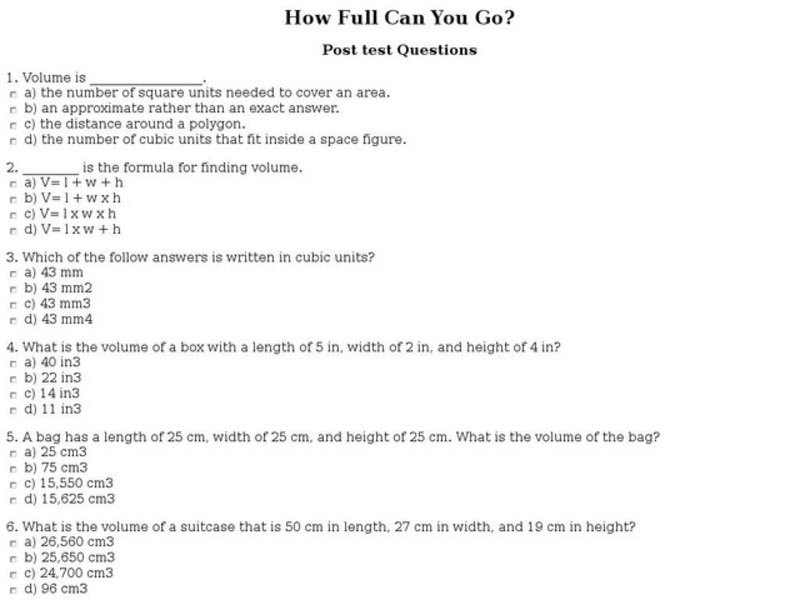 Volume:  How Full Can You Go? Interactive