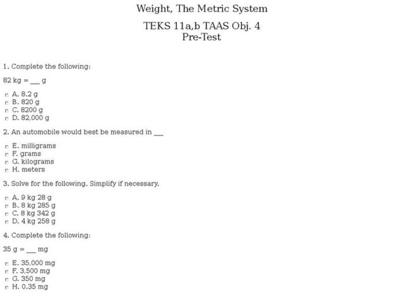 Weight-The Metric System Interactive