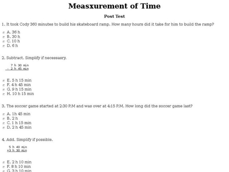 Measurement of Time: Post Test Interactive