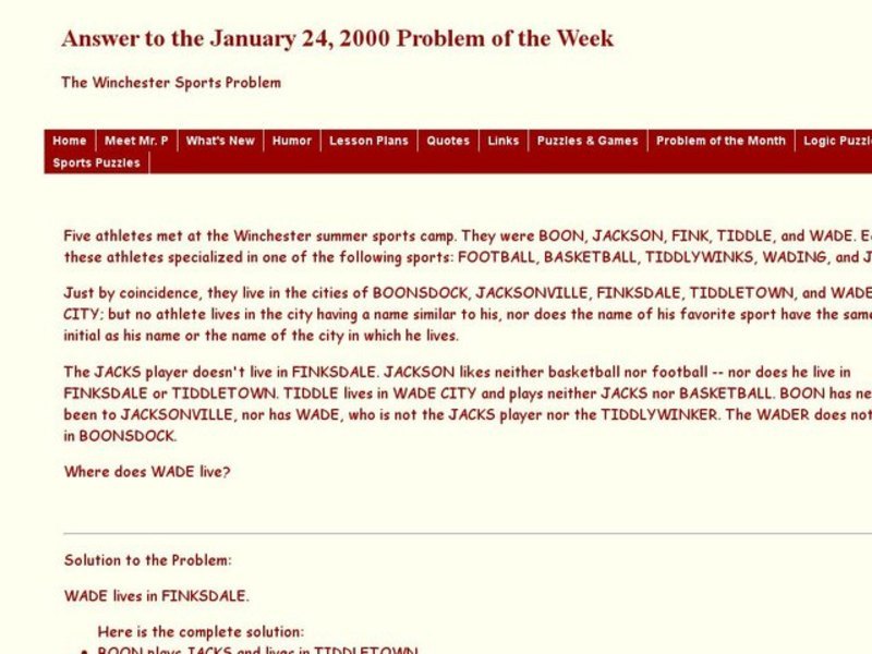 The Winchester Sports Problem Worksheet