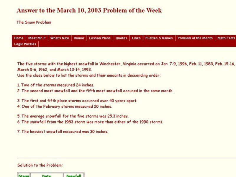 The Snow Problem Worksheet