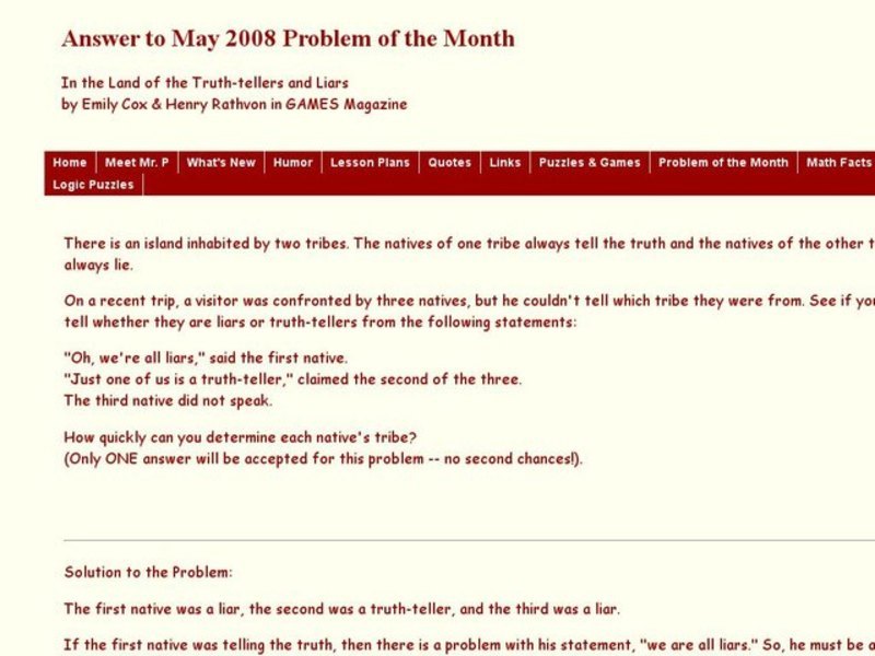 In the Land Of the Truth Tellers and The Liars Worksheet