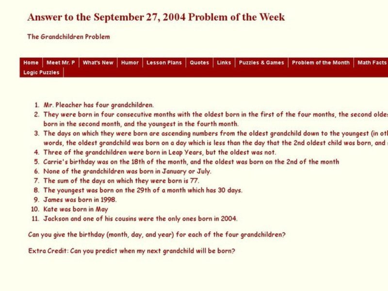 The Grandchildren Problem Worksheet