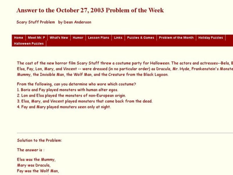 Determine Who Wore Which Costume Worksheet