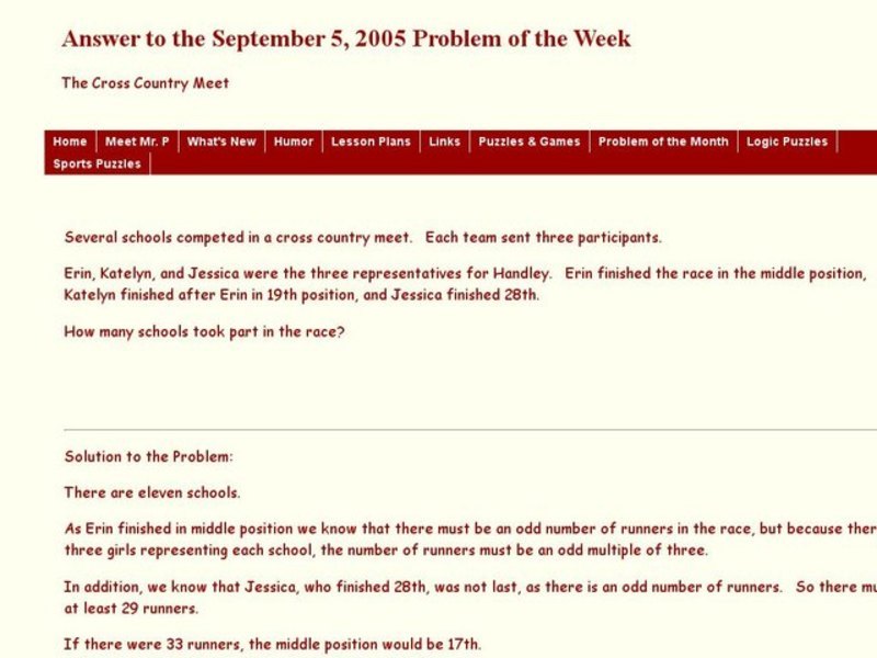 The Cross Country Meet Logic Problem Worksheet