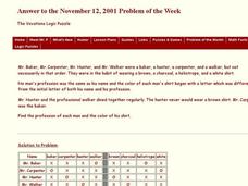 The Vocations Logic Pluzzle Worksheet