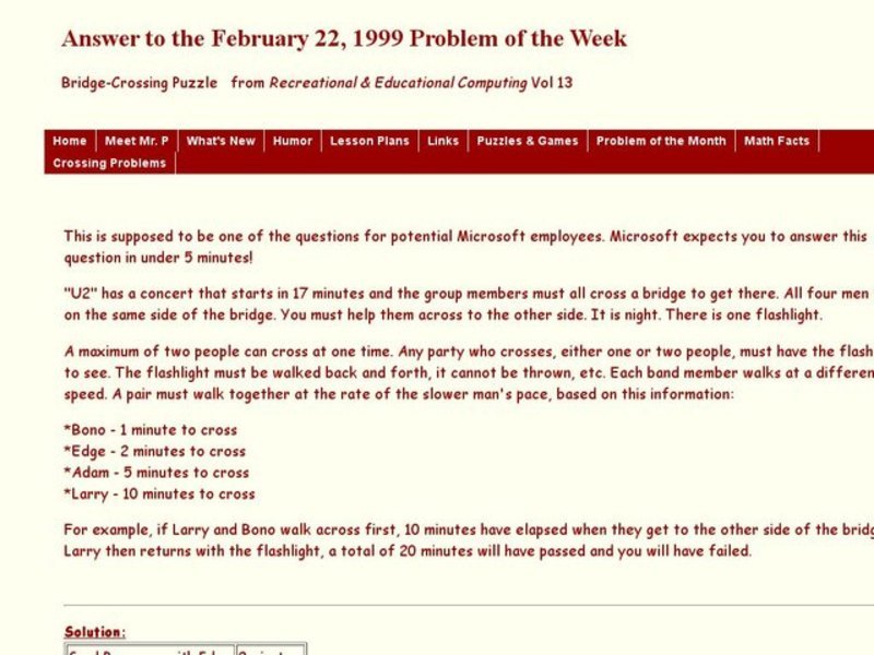 Bridge-Crossing Puzzle Worksheet
