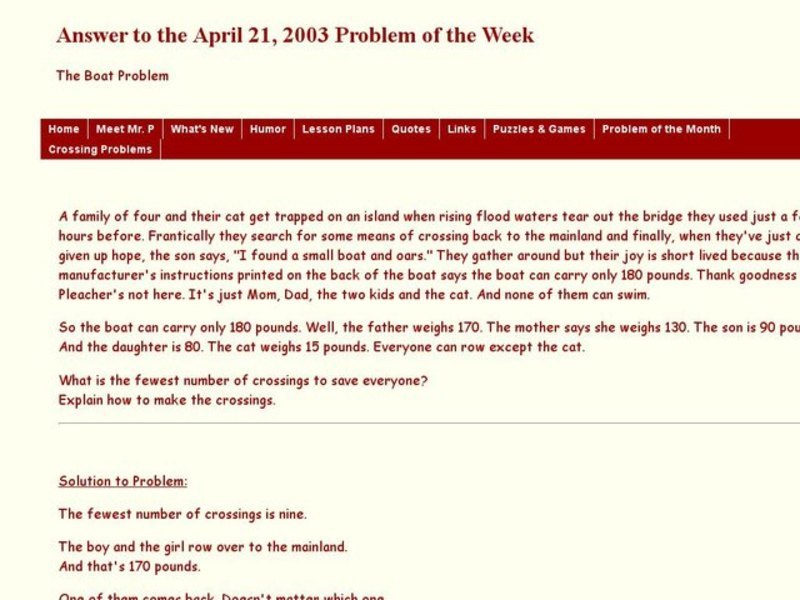 The Boat Problem Worksheet