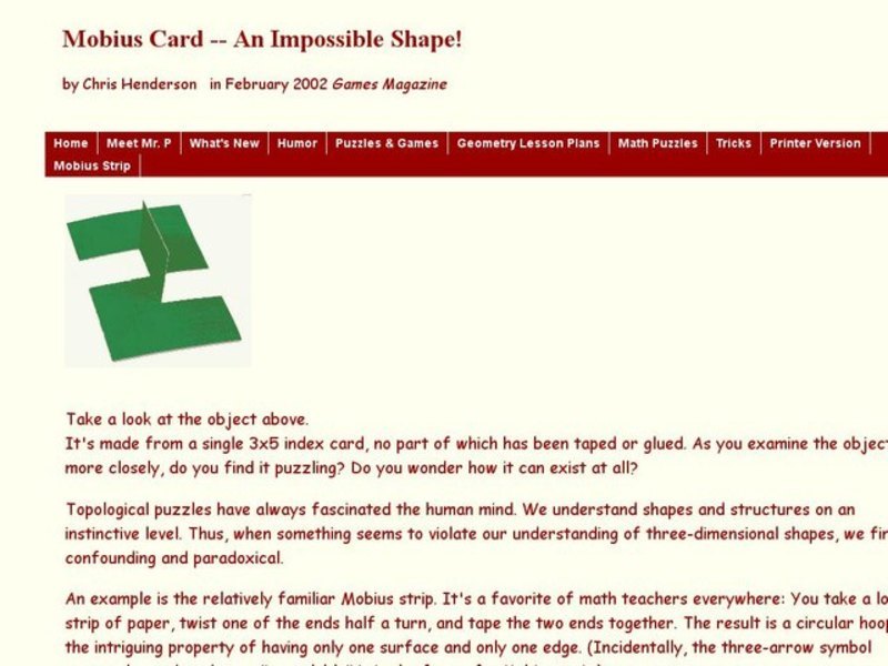 Mobius Card- An Impossible shape Worksheet