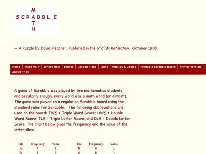A Game of Scrabble Worksheet