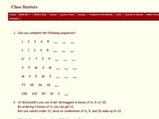 Class Starters Worksheet