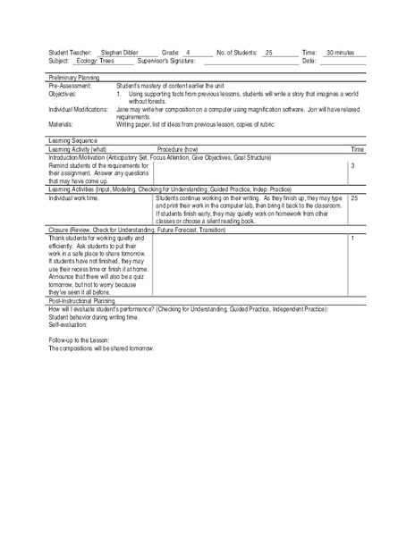 Ecology: Trees Lesson Plan