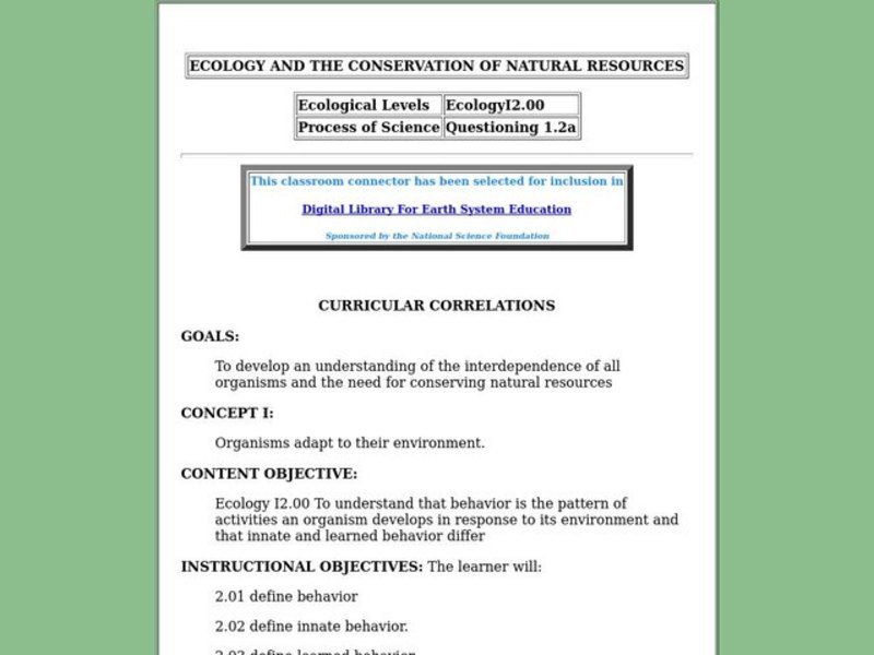 Ecology and the Conservation of Natural Resources Lesson Plan
