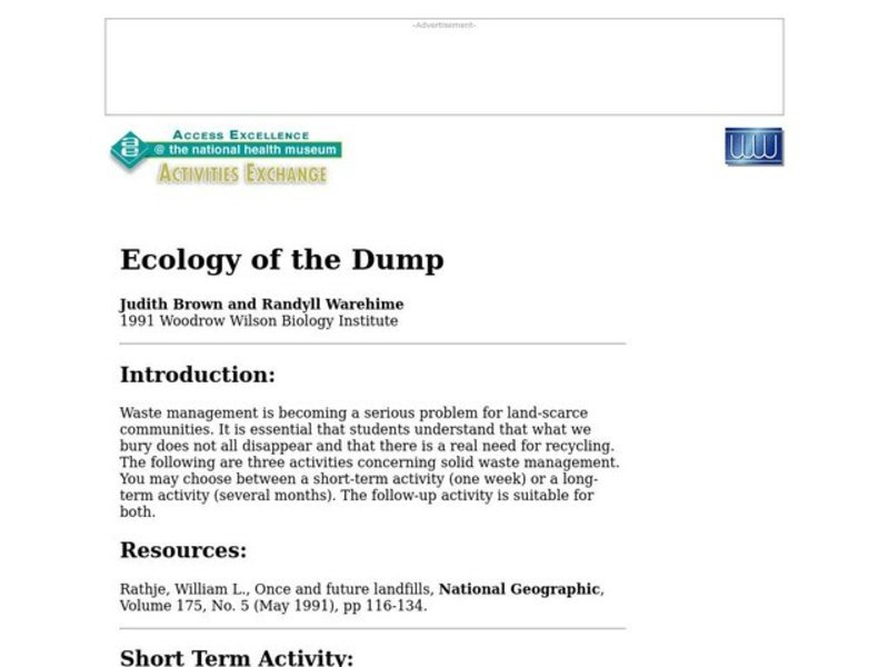 Ecology of the Dump Lesson Plan