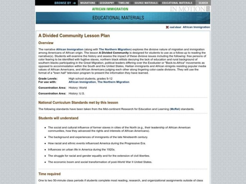 A Divided Community Lesson Plan