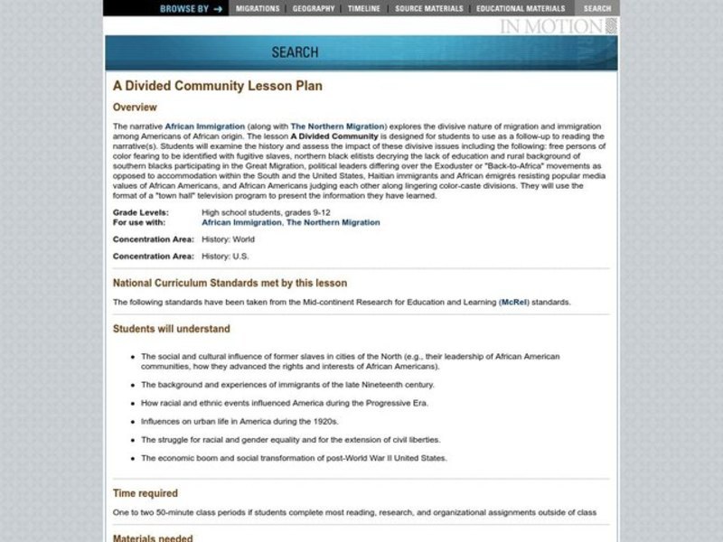 A Divided Community Lesson Plan