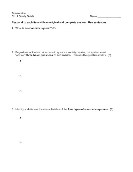 Economics Study Guide Worksheet