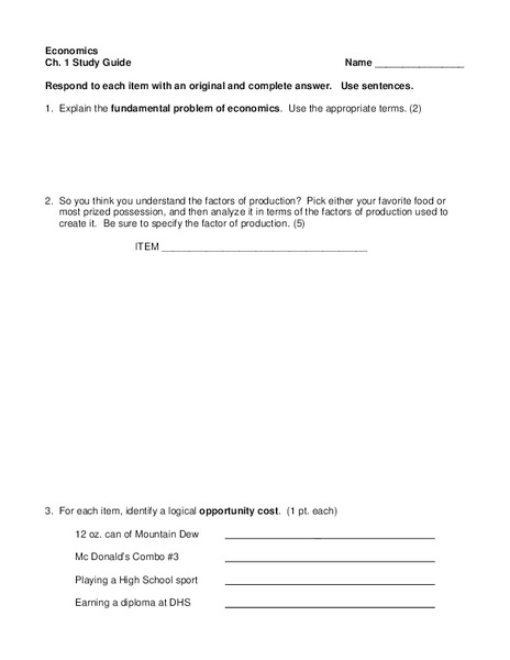 Economics Study Guide Worksheet