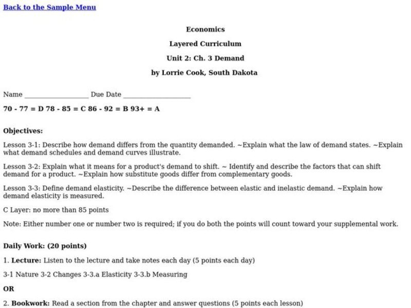 Economics Unit I - The Basics Lesson Plan