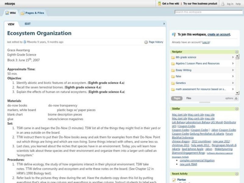 Ecosystem Organization Lesson Plan
