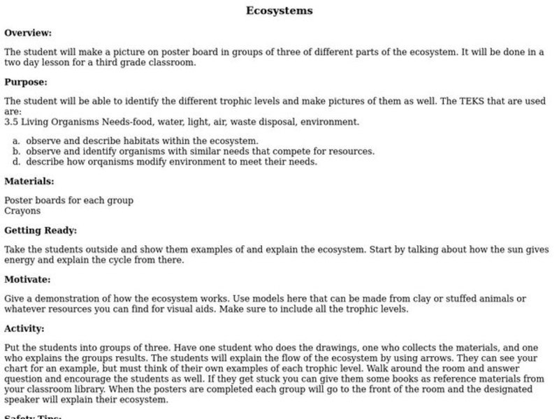 Ecosystems Lesson Plan