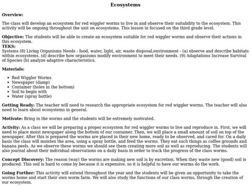 Ecosystems Lesson Plan