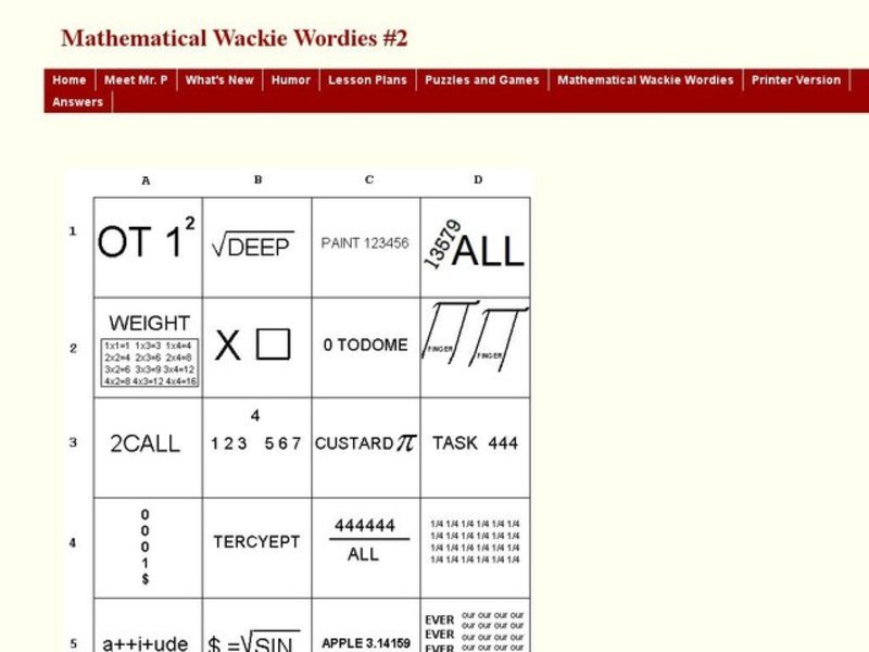 Twenty Math Word Puzzles Interactive