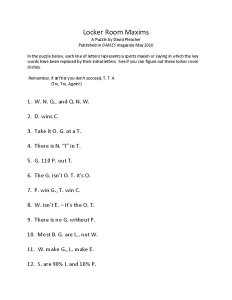 Locker Room Maxims Worksheet