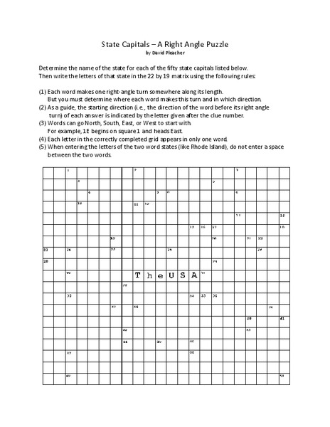 State Nicknames - A Right Angle Puzzle Worksheet