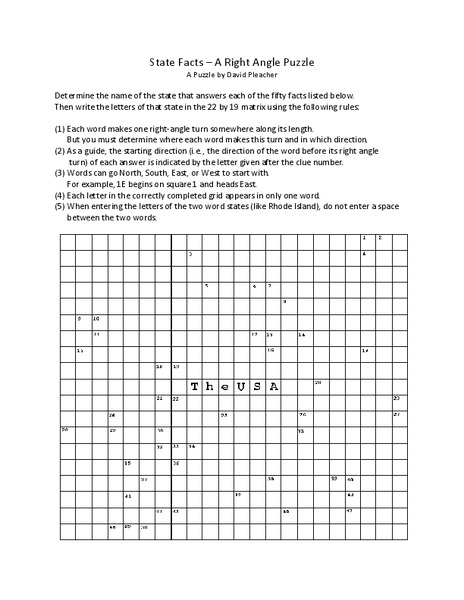 State Facts A Right Angle Puzzle Worksheet