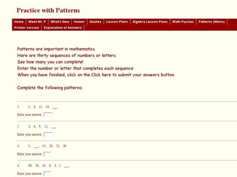 Practice With Patterns Worksheet