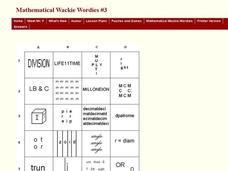 Mathematical Wackie Wordies #4 Worksheet