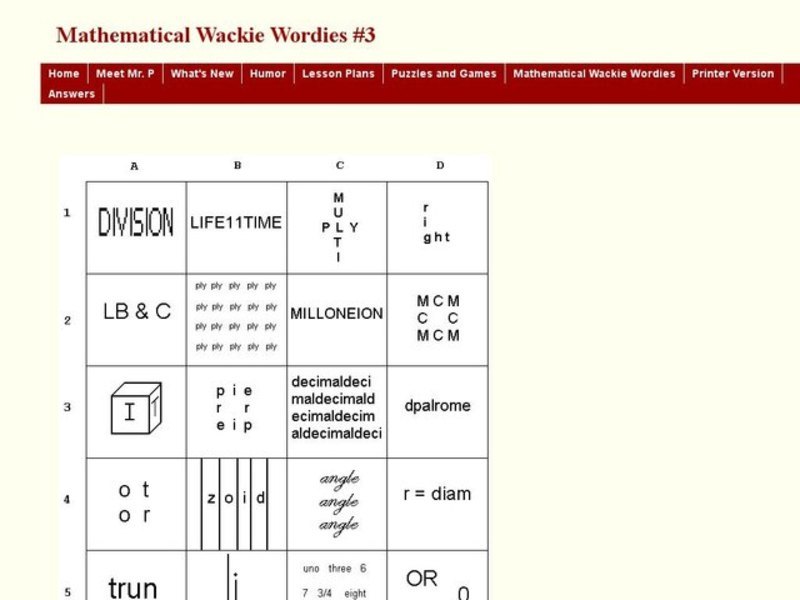 Mathematical Wackie Wordies #4 Worksheet