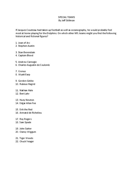 Special Teams Worksheet