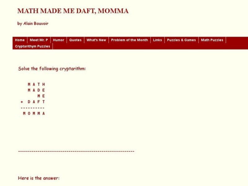 Math Made Me Daft, Momma Worksheet