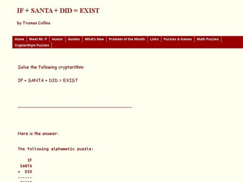 Cryptarithm: If Santa Did Exist Worksheet