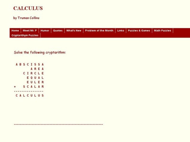Calculus Cryptarithm Worksheet