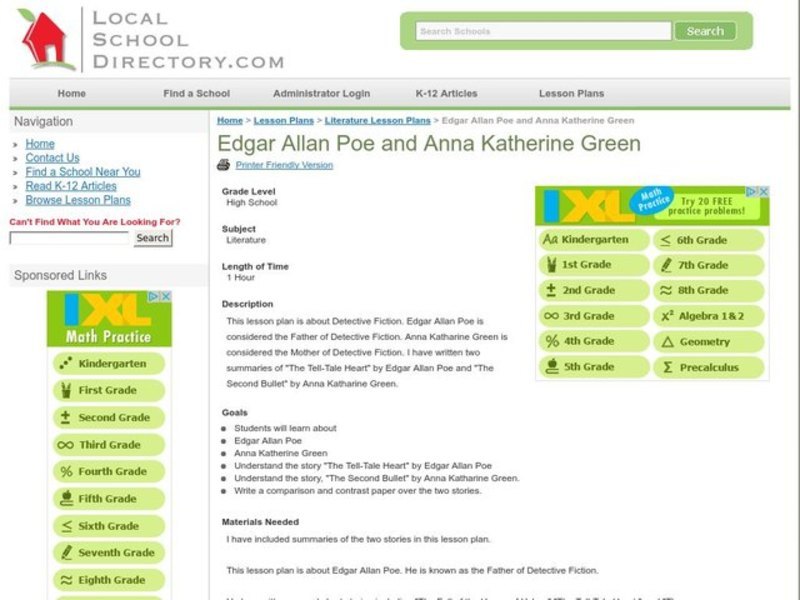 Edgar Allan Poe and Anna Katherine Green Lesson Plan