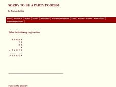 Sorry to be a Party Pooper: Cryptarithm Worksheet