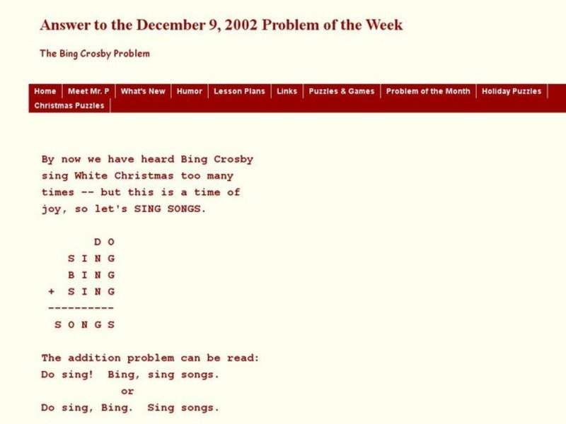The Bing Crosby Problem Worksheet