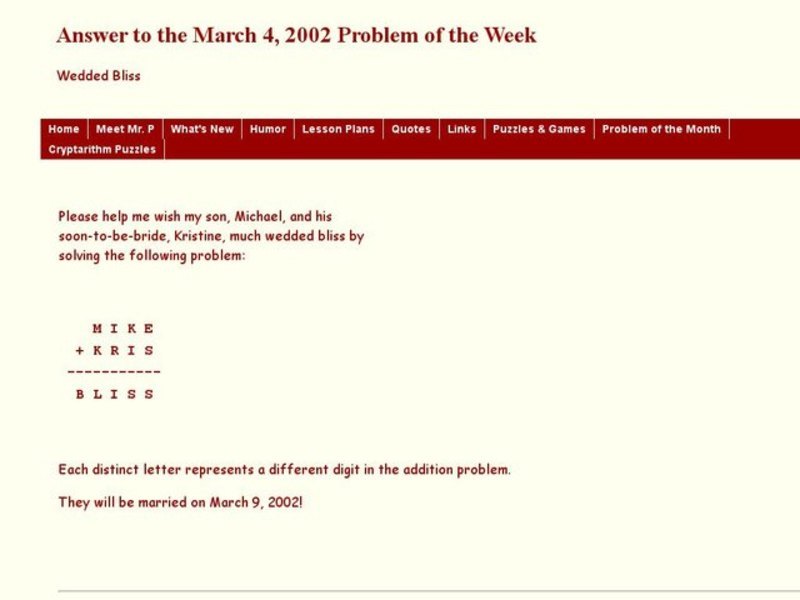 Wedded Bliss Worksheet