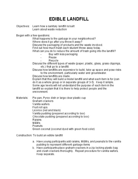 Edible Landfill Lesson Plan