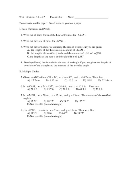 Section 6.1-6.2 Precalculus: Trigonometry Worksheet